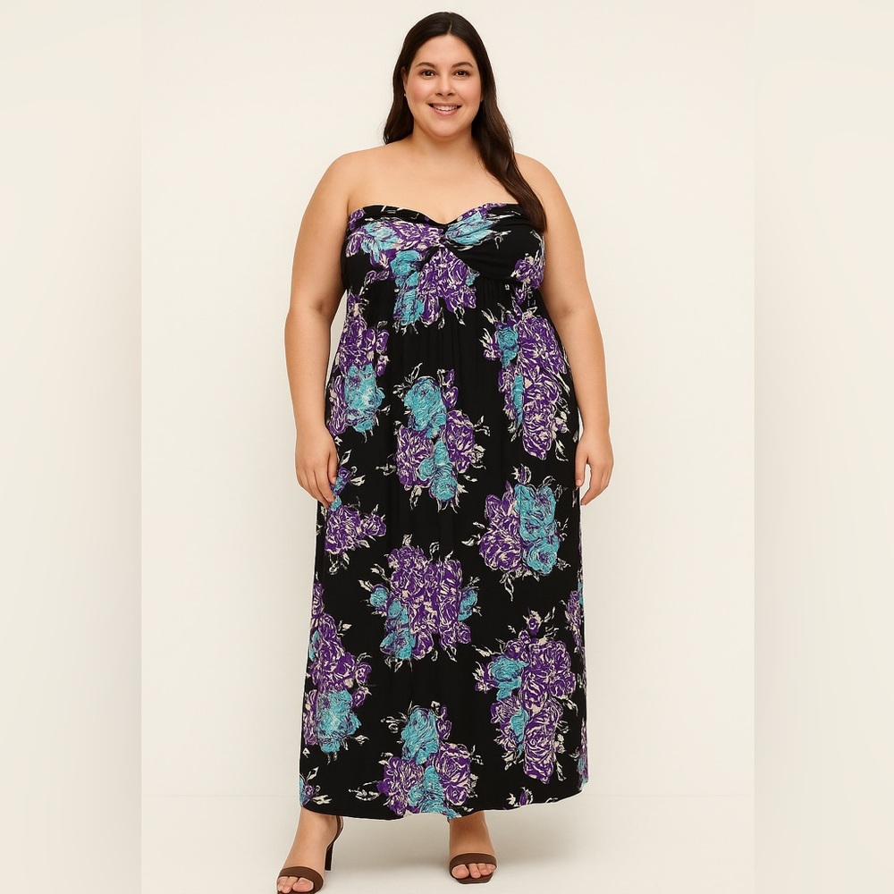 torrid Black Maxi Dress with Purple & Teal Floral Print